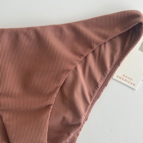 GOOD AMERICAN Ribbed Cheeky Bikini Bottom Size Large Desert Rose Pink Swimwear - Picture 4 of 7